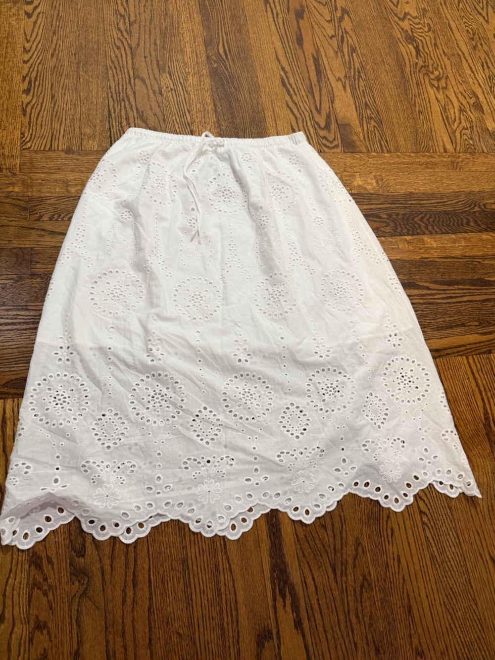 Steve Madden White Eyelet Midi Skirt with Scalloped Hem